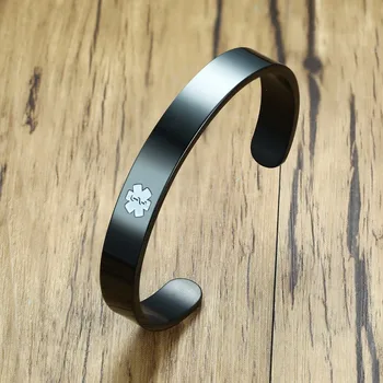 

Custom Medical Alert Symbol ID Cuff Bracelet for Mens Womens Stainless Steel Personalized Engraved Bangle Unisex Jewelry