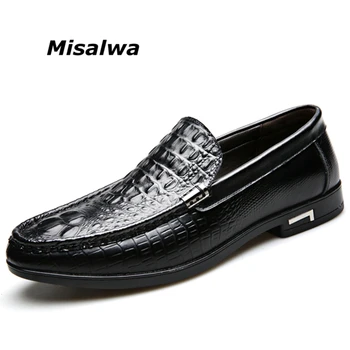 

Misalwa Drop Shipping Men Casual Leather Shoes Crocodile Pattern Loafers Comfortable Daily Shoes Slip-on Brown Male Flats 2019