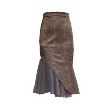 Осенняя Женская модная Юбка шифоновая шерстяная юбка Русалочка с оборками Высокая талия тонкая юбка-карандаш миди Зимняя юбка Jupe Faldas