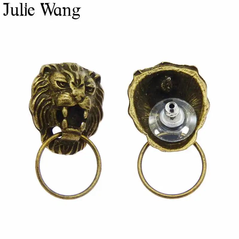 Julie Wang 2 16 шт. Античная бронзовая Львиная голова серьги гвоздики с животными