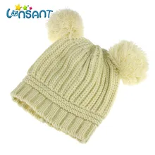 LONSANT/Новинка; популярная Осенняя вязаная шапка для новорожденных девочек и мальчиков с двумя шариками; теплая зимняя вязаная шапка; Шапка-бини