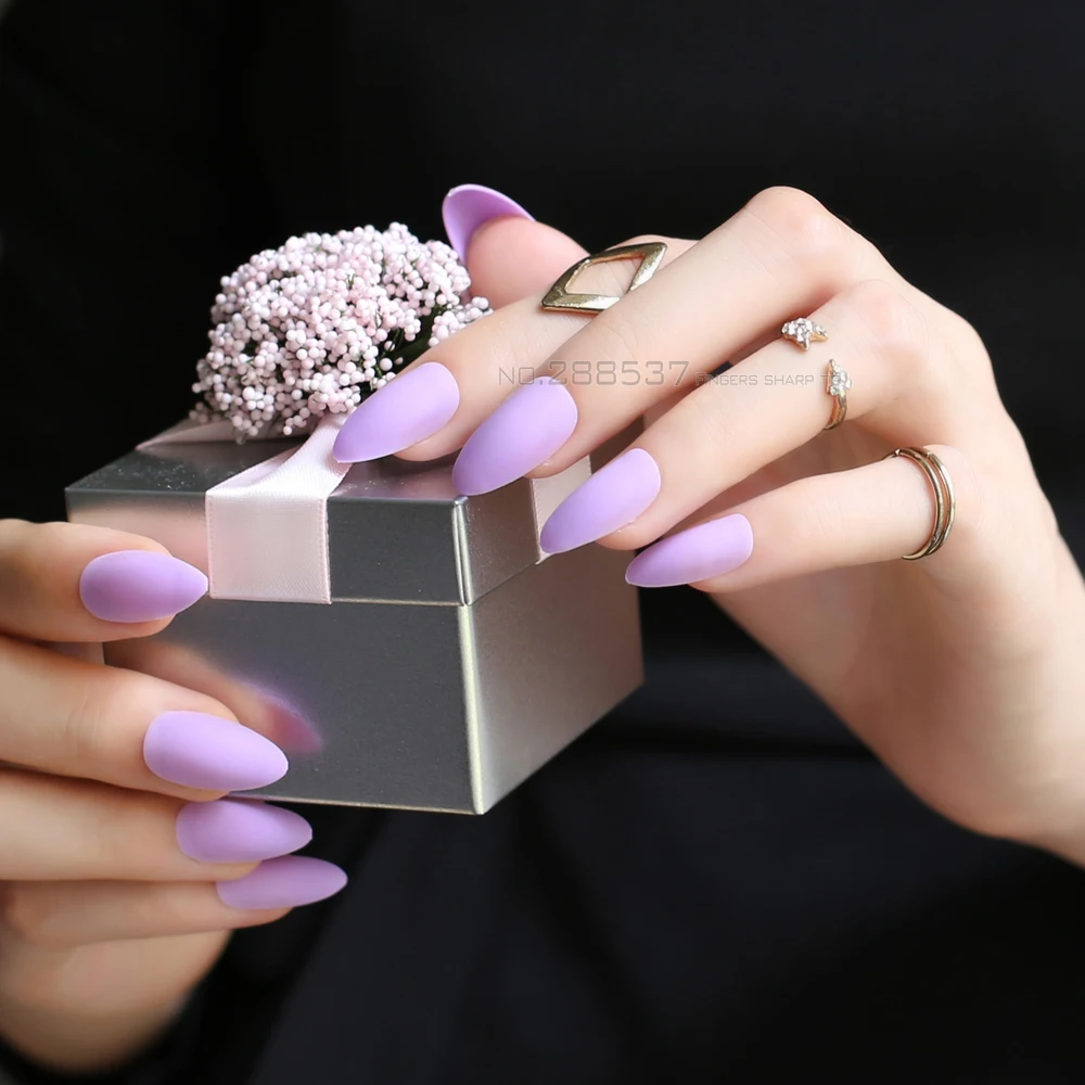Матовые гвозди на шпильках фиолетовые Средние накладные ногти индивидуальный