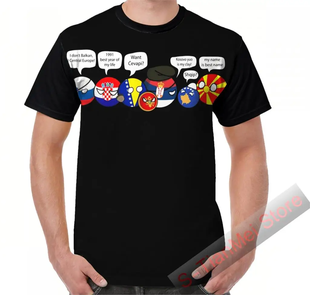 

Summer Graphic t shirt men tops tees Polandball - Yugoslavia family portrait with dialogues printed women funny T-Shirt