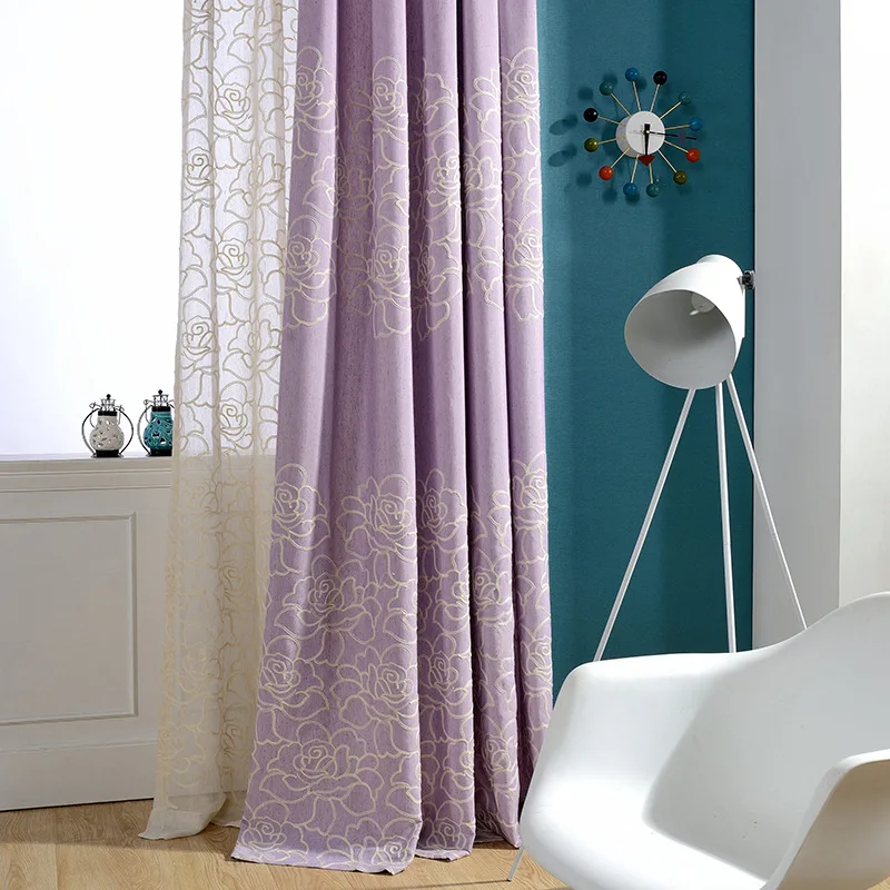 

Girl Cotton and Hemp Curtain for Living Room Curtain Fabric Embroidery Curtain Fabric Curtains for Bedroom Purple Pink Yarn