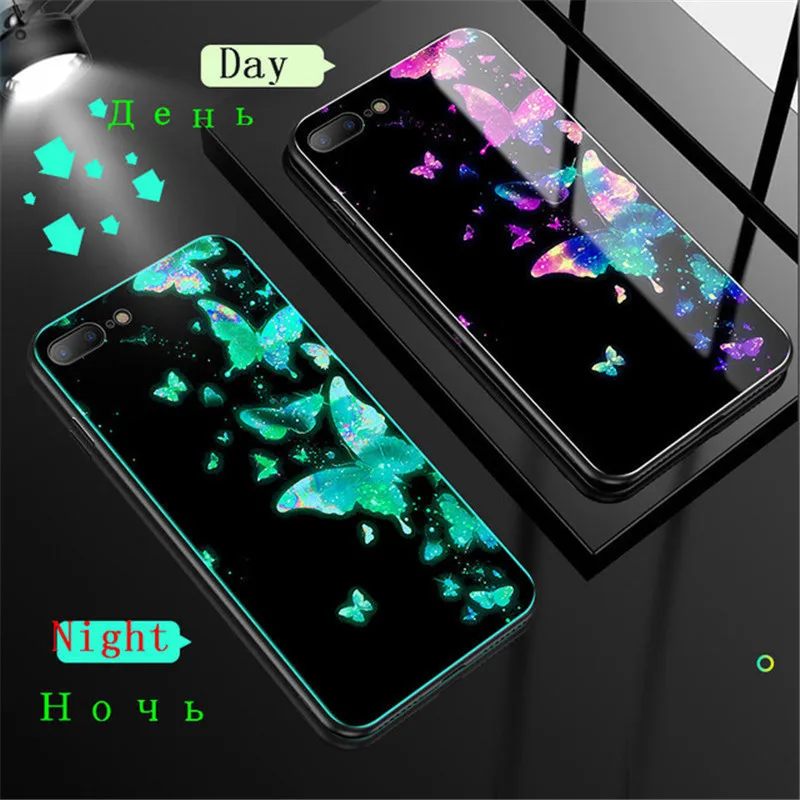 

Luminous Tempered Glass Phone Case For iPhone 5 5S SE 6 6S 7 8 Plus Case Glass Back Cover Case For iPhone X XR XS XS Max Cover