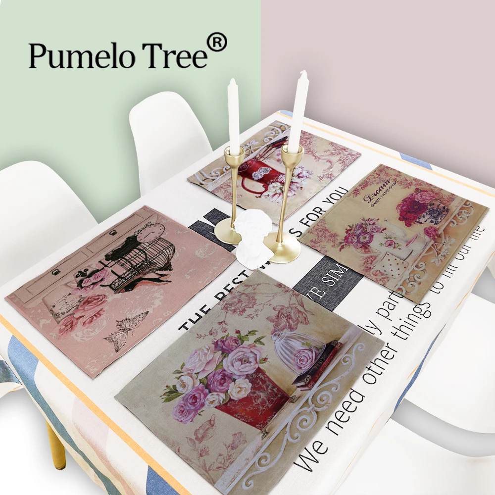 

2PCS Flower Table Napkins Provence Lavender Pad On The Table Pad Linen Retro Decor Mug Cup Dish Mat Table Mats Kitchen Placemat