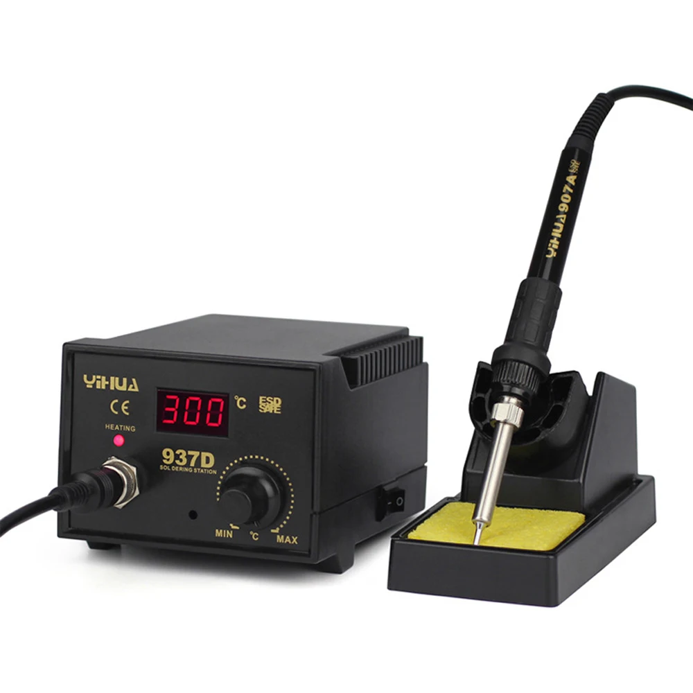 Pаспродажа YIHUA 937D высокое качество 110 В 220 В 45 Вт контроль температуры Цифровая паяльная станция паяльные станции подключаемый пистолет горячего воздух...