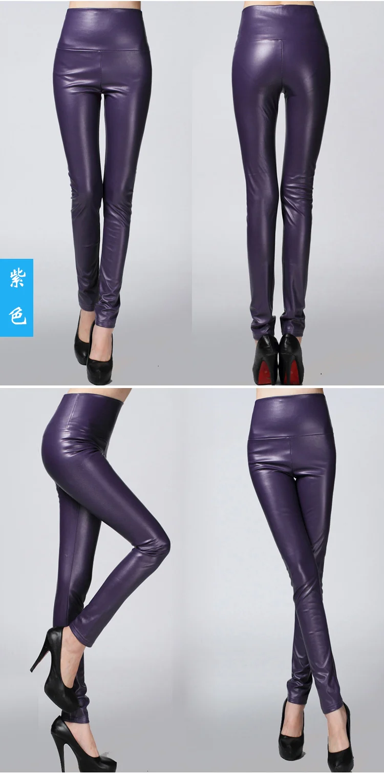 2017 New Spring Women Brand Clothing High Waist Slim Faux Leather Pants Lady Fashion Fleece Skinny PU Leather Trousers Leggings (19)