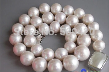 

Free shipping >>@ +>HUGE REAL 17" 12mm ROUND WHITE PEARL NECKLACE 925SILVER MABE