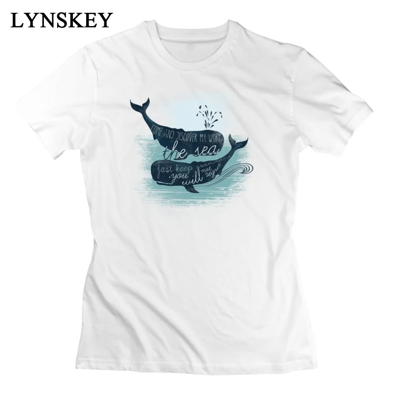LYNSKEY Brand New Summer T Shirt Crewneck 100% Cotton Moby Whale Female Tops Shirt Short Sleeve Summer/Autumn Summer Tee-Shirts white
