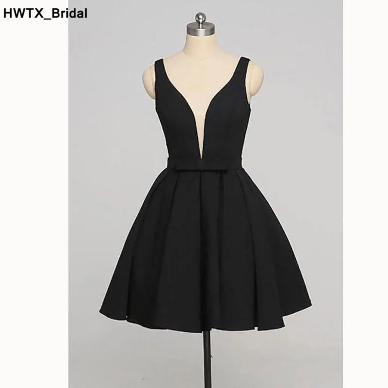 Short Knee Length Black Bridesmaid Dress 2018 With Bow Sexy
