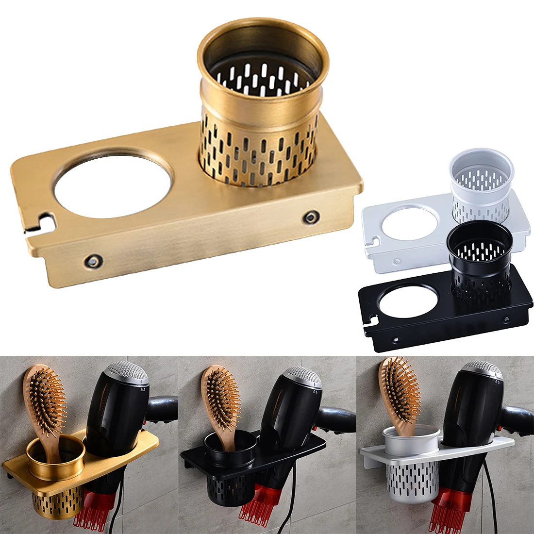 

Hair Dryer Rack Space Aluminum European Perforated Home Kitchen Bathroom Appliances