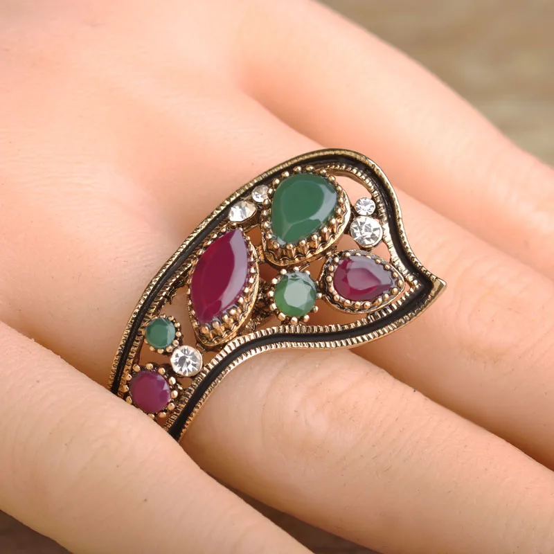 

Blucome Vintage Style Large Turkish Ring Turkey Flower Green Resin Jewelry Women Lady Party Accessories Lover Mother's Gifts