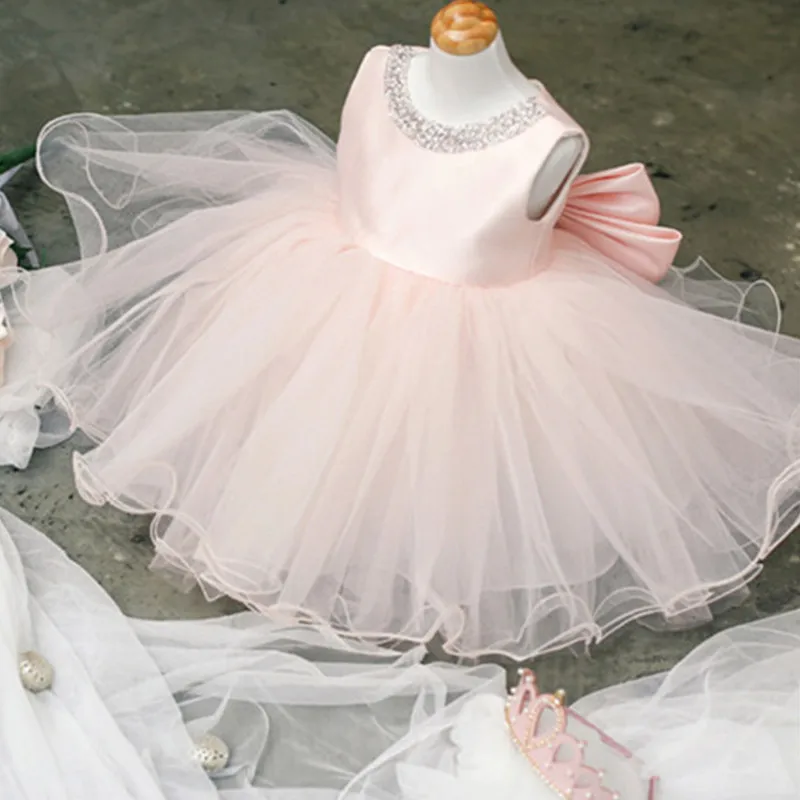 Модное милое пышное свадебное платье со стразами для маленьких девочек; Пышное Платье с бантом для маленьких девочек; праздничная одежда для дня рождения и крещения