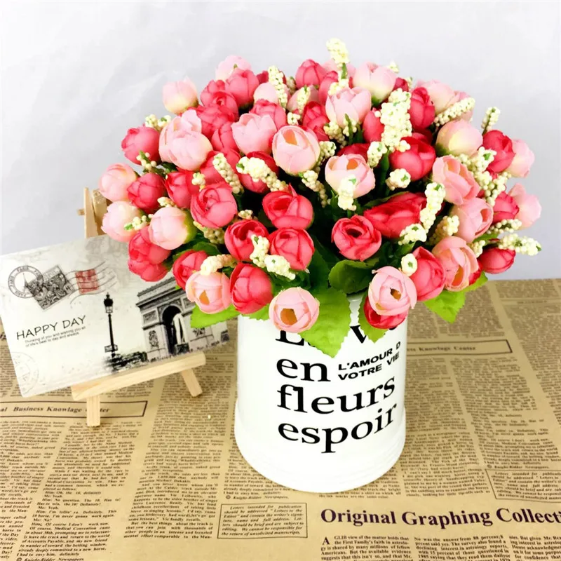 

15 Heads Rose Buds Artificial Flowers Artificial Simulation Flowers Home Party Wedding Decoration Plant Potted Plants P0.2