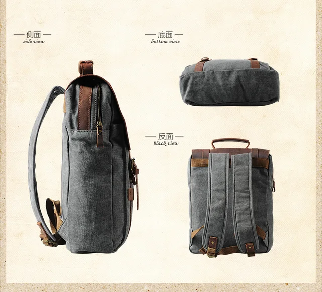 Fashion Male Backpack Leather military Canvas backpack Men backpack women school backpack school bag bagpack rucksack mochila 4