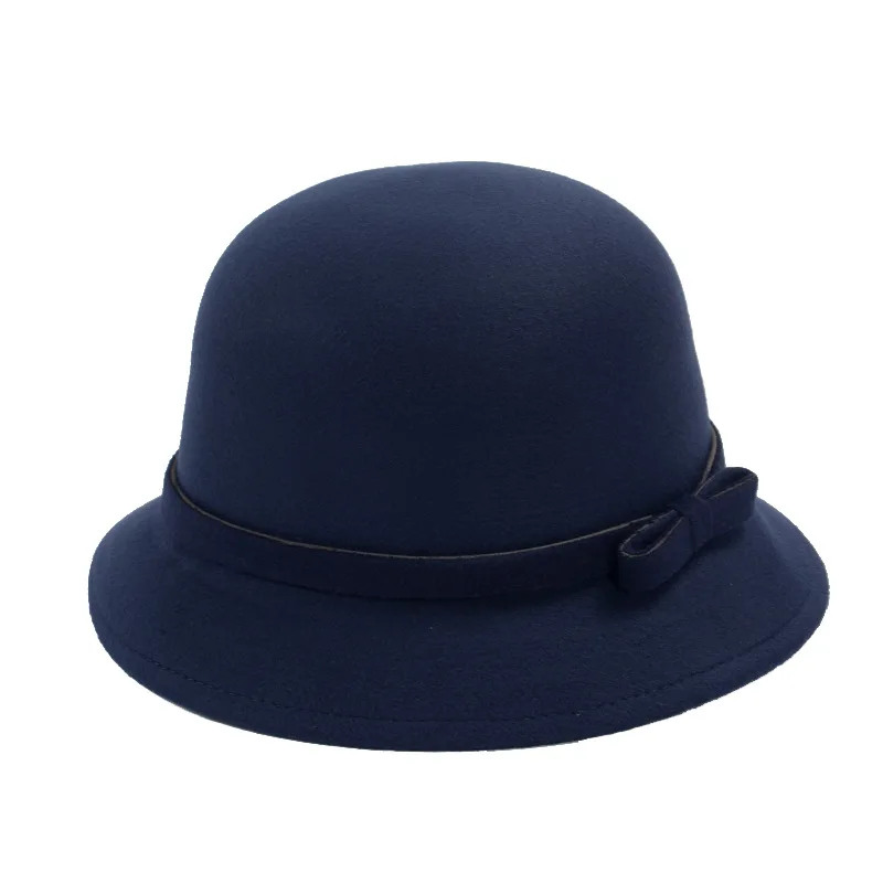 Весенняя модная винтажная Женская шерстяная шляпа Fedora Bucket Dome Bell с бантом фетровые шапки женские шапки шляпа 7 цветов