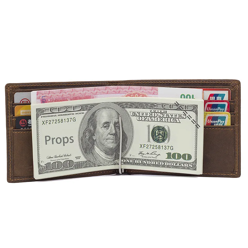 Skup RFID prawdziwej skóry szalony koń Vintage klip do pieniędzy dla mężczyzn Bifold mężczyźni portfele torebka mężczyzna z metalowy klips karty kredytowe Hoders # J8166