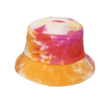 

Spring and Autumn Tie-dyed Cotton Reversible Bucket Hat with Doodling pattern Flat Folding Painted Cap for Women Portable Bonnet