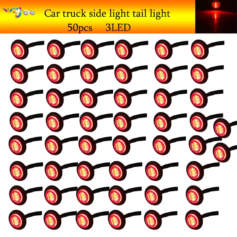

50X Mini Round 12V Red/yellow/green/blue 3/4" Smoked Lens Side 3 LED Marker Trailer Truck Light