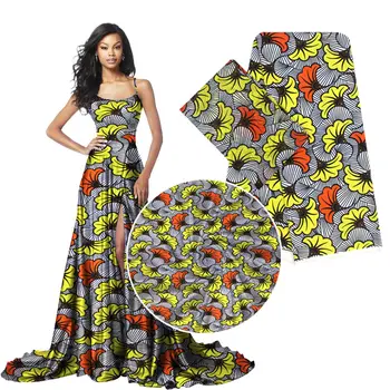 

Latest african wax pattern satin silk stretch fabric for dress creative Digital print wax satin silk fabric 4 yards +2yard H1706