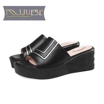 

MLJUESE 2019 women slippers Soft Cow leather Rome style summer open toe white color beaches sandals party wedding size 40