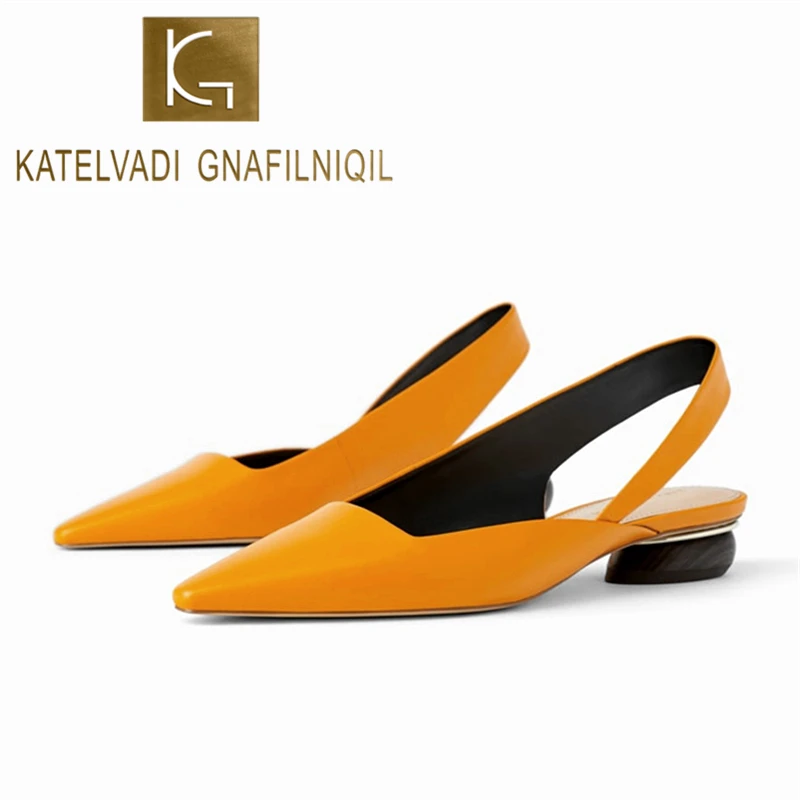 

KATELVADI Orange Slingback 3CM Low-heeled Brand Designer Summer Leisure Comfortable Shoes for Women Chic Shoes K-398