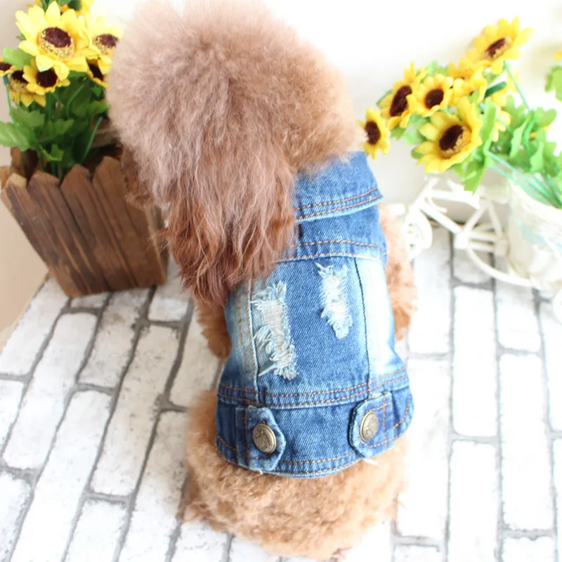 New Retro Hole Pet Clothes Denim Jeans Dog Jacket Personalized Vest For