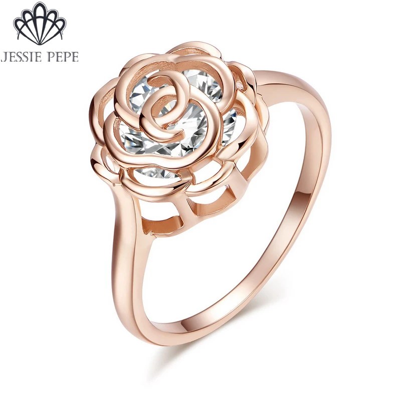 

Jessie Pepe Italina 2017 New Arrival Rose Flower Hollow Design Ring with Environmental Alloy Anti-Allergy #JP97606