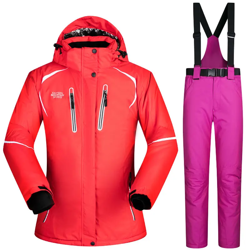 Женский лыжный костюм высокого качества, ветрозащитная непромокаемая теплая куртка для сноуборда и брюки, зимняя куртка для женщин для катания на лыжах - Цвет: K And Red