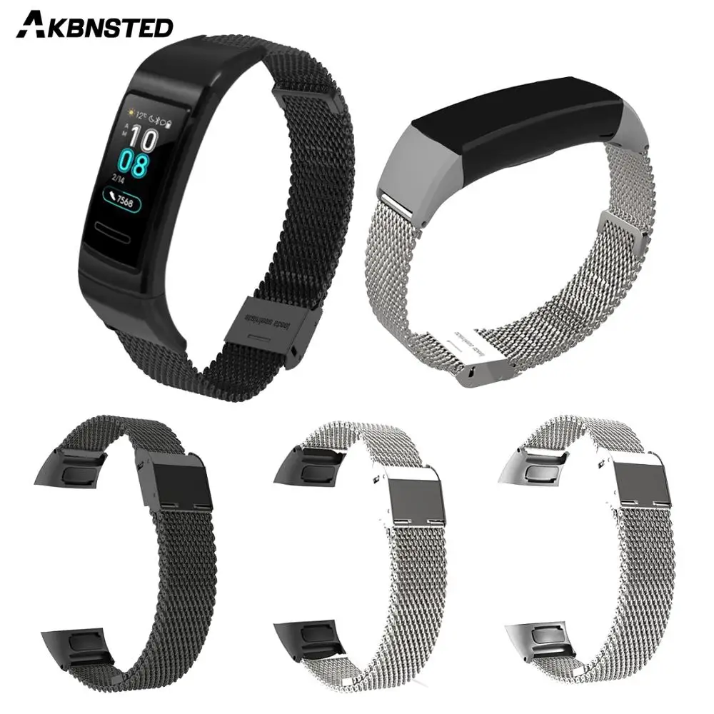 

Браслет AKBNSTED из нержавеющей стали для Huawei Band 3, металлический ремешок для наручных часов Huawei Band 3 Pro, Миланская петля, аксессуары