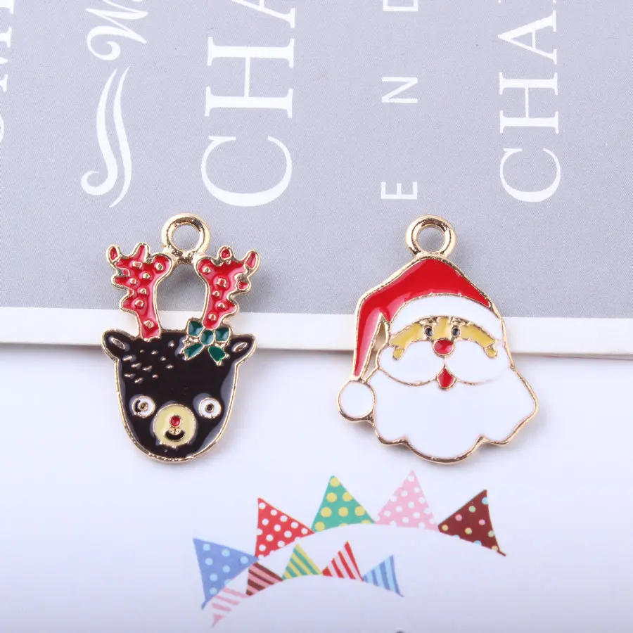 

10Pcs/lot Santa Claus Christmas Elk Enamel Charms Pendant For Necklace Metal Dangle Charm For Bracelet Jewelry Making Findings