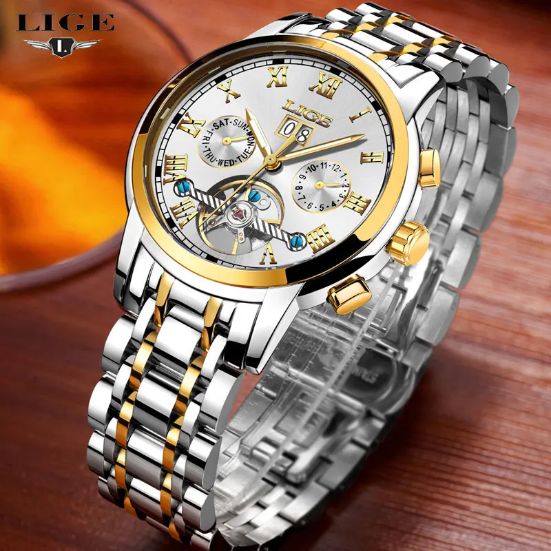 ييج الجديدة الرجال الساعات top ماركة فاخرة الرجال الميكانيكية ووتش الرجل الكامل steel multifunction الأزياء الرياضة ساعة relogio masculino
