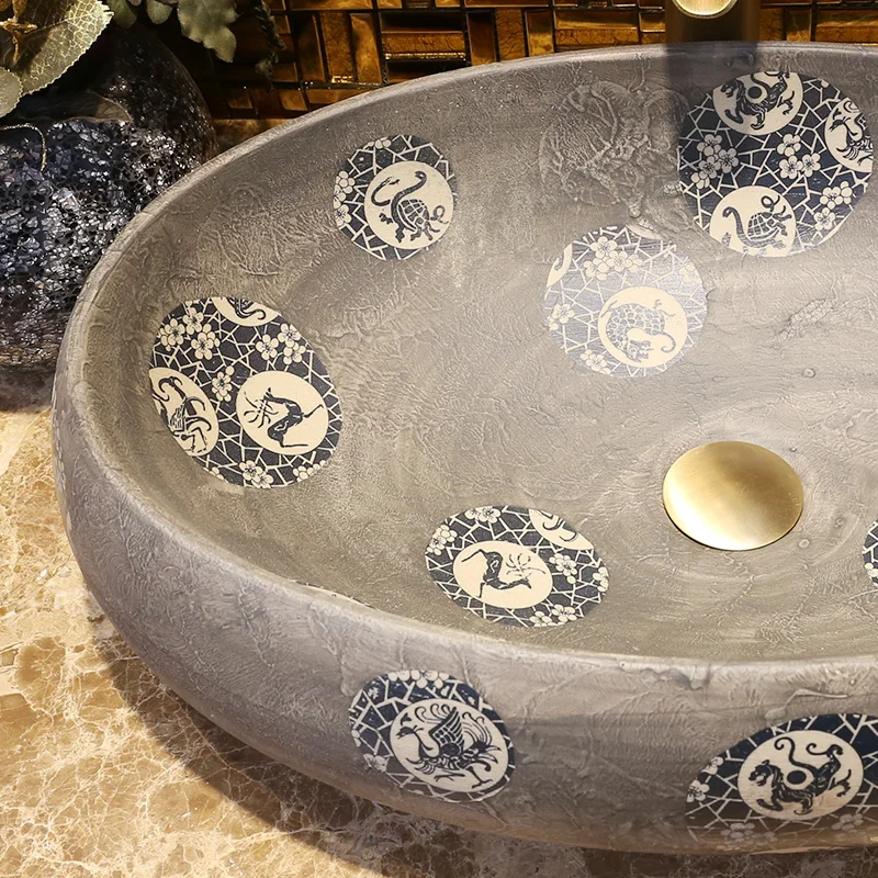 Oval shape Europe style chinese Jingdezhen Art Counter Top ceramic commercial bathroom vanities wash basin sinks (2)