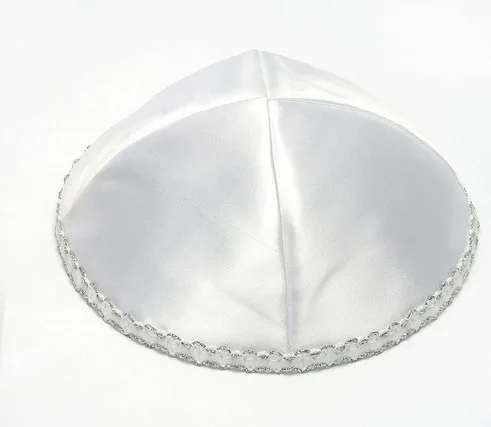 Еврейская кипа KIPPOT YARMULKE атласная кружевная кайма 20 см - Цвет: WHITE SILVER