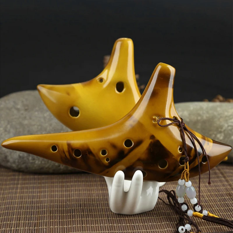 Желтый 12 отверстиями Легенда зелда популярная Окарины времени Alto C тлеющий Керамика флейта Окарины подарок другу
