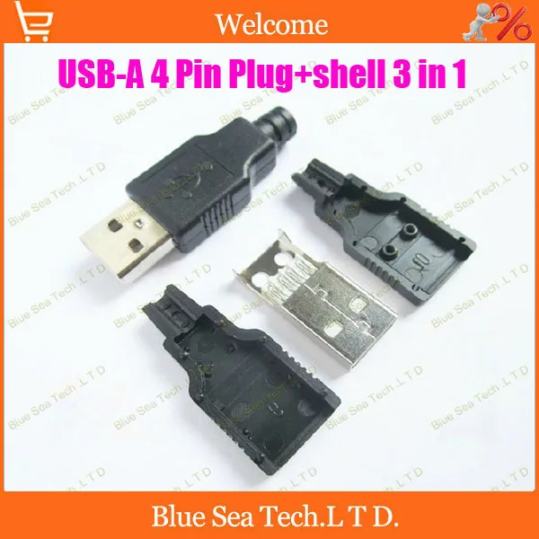 

Free Shipping 30sets 3 in 1 USB Type-A type A 2.0 Male 4 Pin 4p Plug Connector Socket jack+plastic shell black DIY
