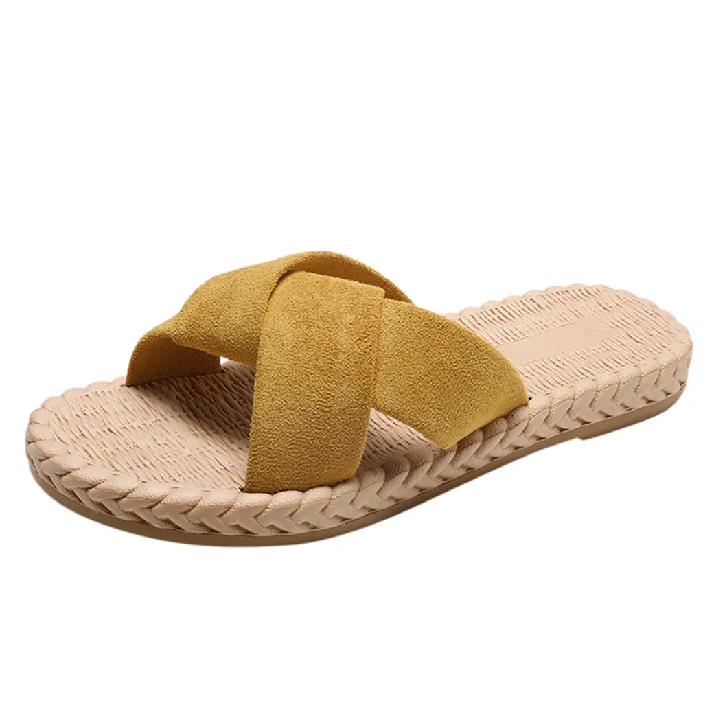 

SAGACE Fashion women's slippers summer flat round head soft bottom non-slip cowhide suede beach slippers new listing 2019