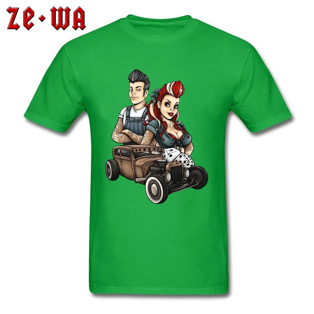 rockabill T Shirt for Men Custom VALENTINE DAY Tops T Shirt Short Sleeve Funny Design Tops T Shirt Crewneck All Cotton rockabill green