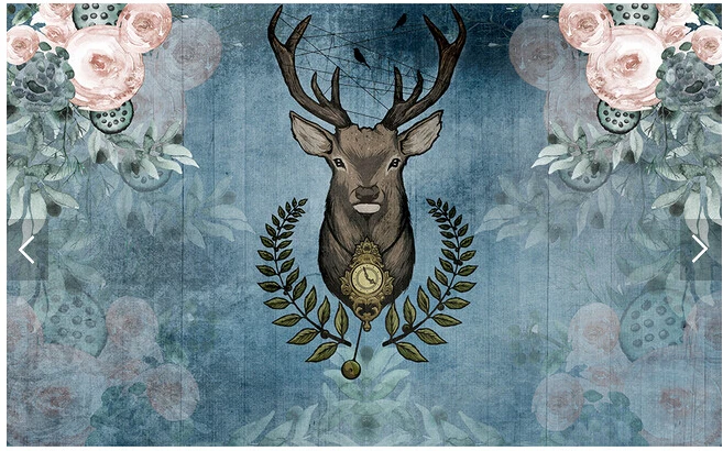 Винтажные обои на заказ Акварельные Цветы и Лось ручной росписи 3D фотообои для