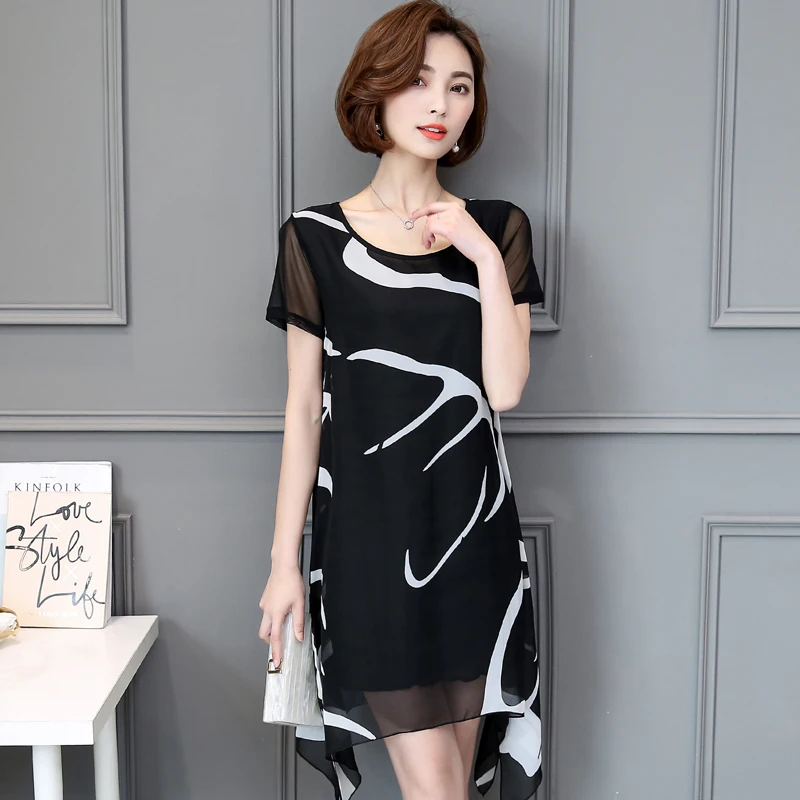 

2019 New Arrivals Fat MM Thin Irregular Chiffon Dress Casual Style Women Tops Blouse Dress Code 62B 30