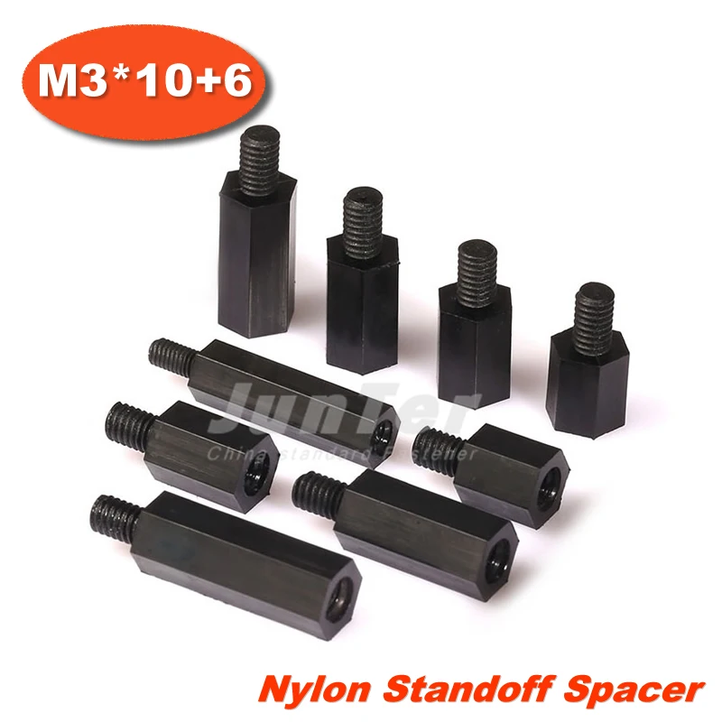 500pcs/lot M3 Male x M3 Female 10mm Thread 6mm Black Nylon Standoff