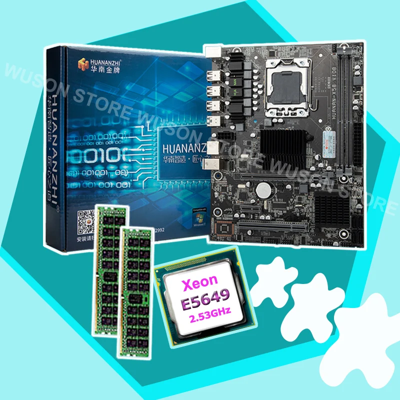 Cena Zespół PC huanan zhi X58 LGA1366 płyta główna zniżka płyta główna z procesorem intel xeon E5649 2.53GHz RAM 16G (2*8G)