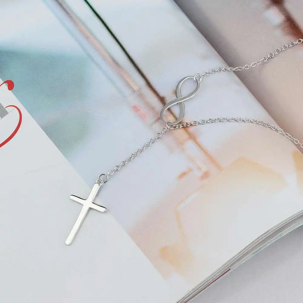 925 пробы Серебряное ожерелье бесконечность любовь с крестом модная цепочка ожерелье s для женщин Свадебные украшения(JewelOra NE101965
