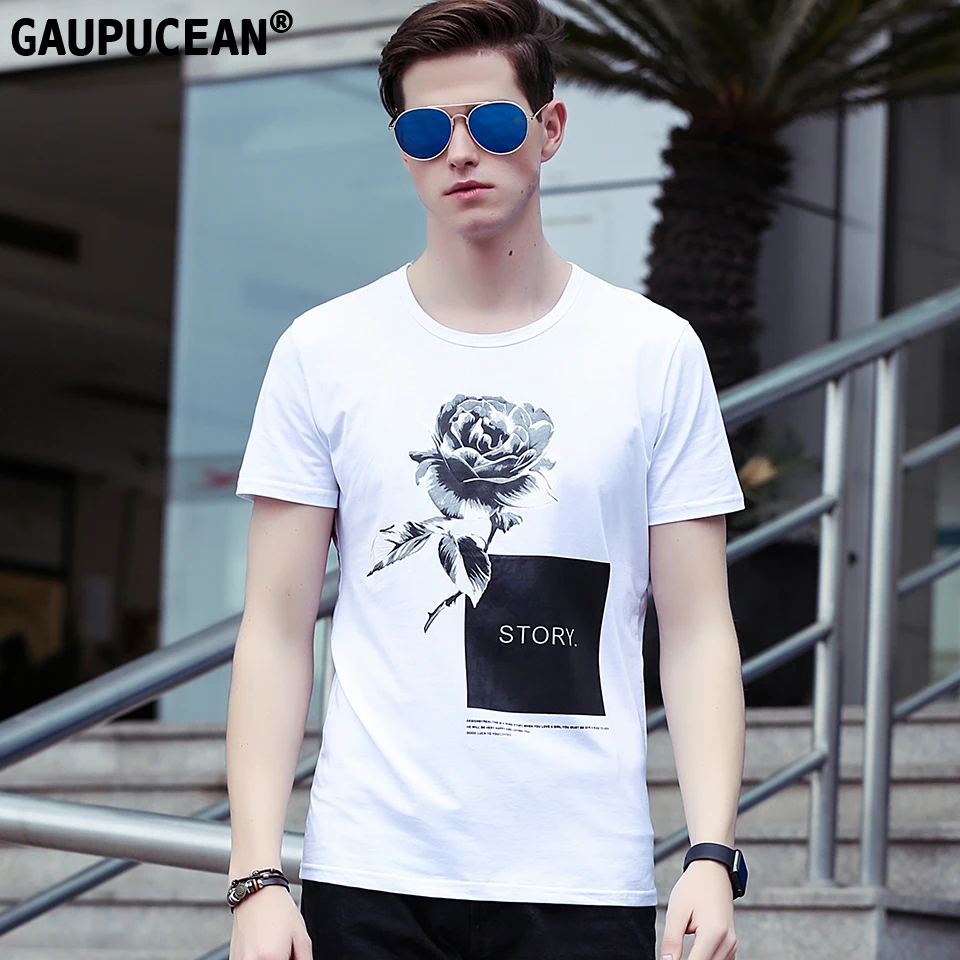 Gaupucean Man T shirt O neck Stretchy Soft Crease resist