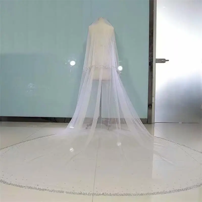 Роскошные двух слои, Свадебная Фата с расческой bead edge белые цвета слоновой кости на заказ сделано свадебные аксессуары