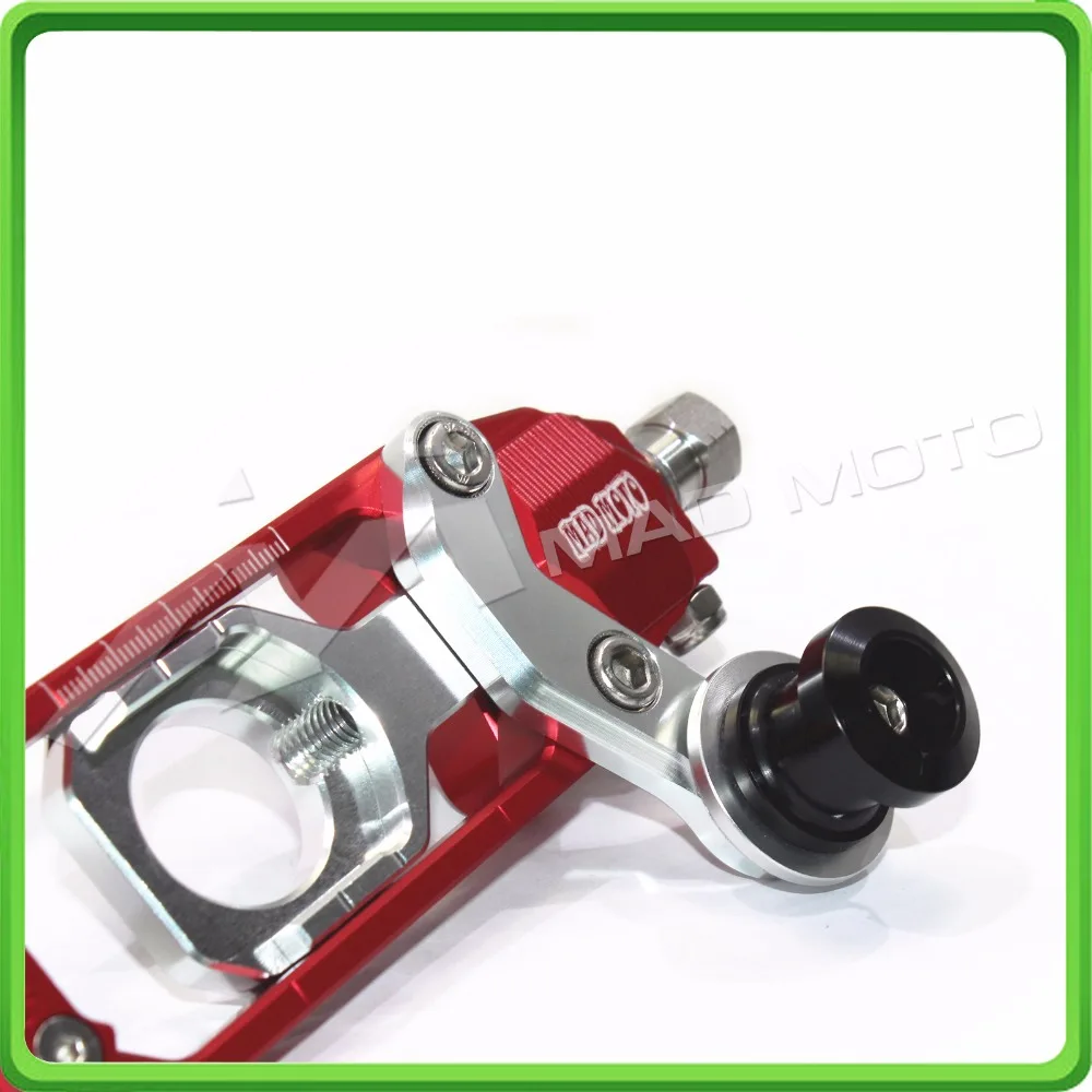 Motorcycle Chain Tensioner Adjuster with bobbin fit for APRILIA RSV4 2009 2010 2011 2012 2013 2014 Red & Silver (9)