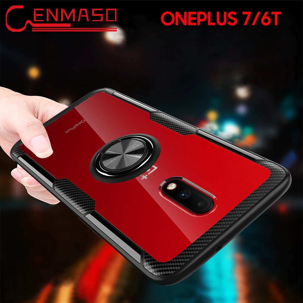 

For Oneplus 7 case HD transparent Magnetic car holder case For Oneplus 6T 7 full protective Ring back case One plus 6T capa