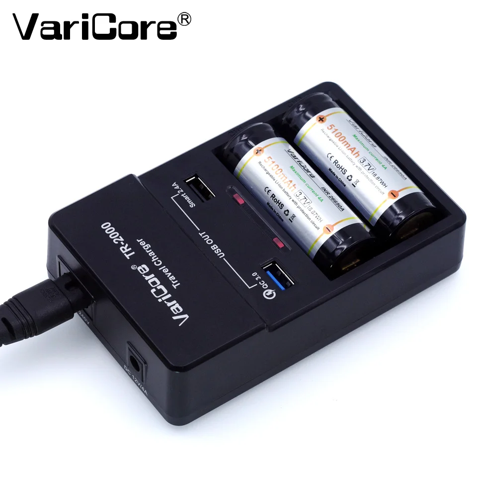 VariCore TR-2000 Батарея Зарядное устройство и быстрая зарядка 3,0 для 18650 26650 АА ААА и QC 3,0/USB 5 в мобильных устройств