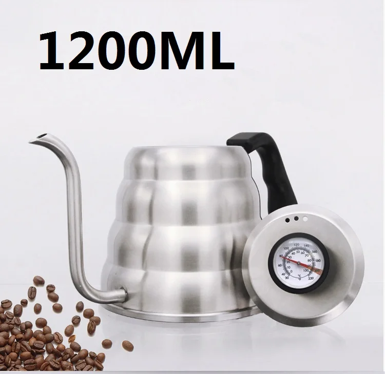 

1200ML 304 Stainless Steel V60 Drip Kettle with thermometer Home use tea pot Barista Coffee Tool 2018 New In stocked DIY